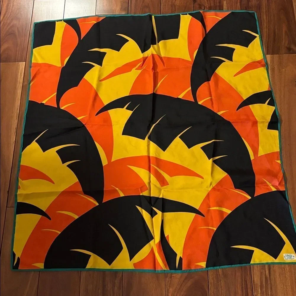 Vintage Liberty of London Black, Orange, and Yellow Silk Scarf